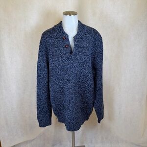 L.L.Bean 100% Lambswool Blue Marled Henley Sweater L Tall